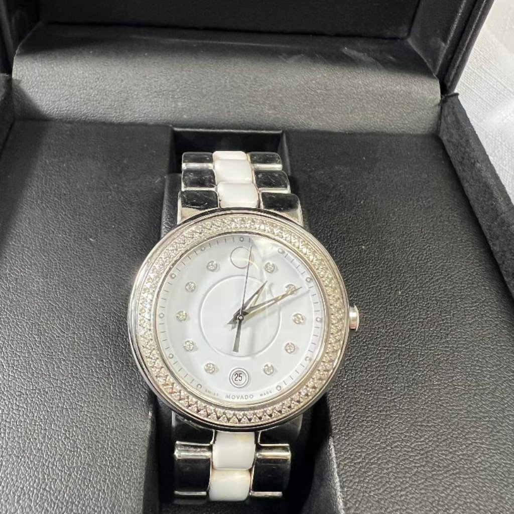 Movado Cerena White Dial Steel And White Ceramic Ladies Watch